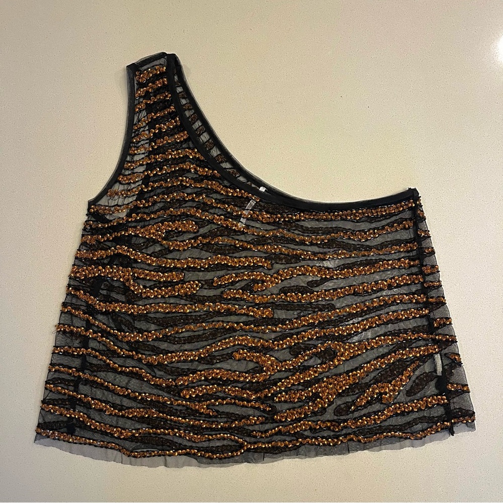 Sheer One Shoulder Beaded Top